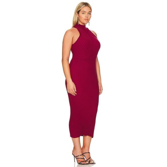 Good American Angled Ribbed Mock Halter Midi in Team Cardinal size 2x/3x  NEW - Picture 2 of 10